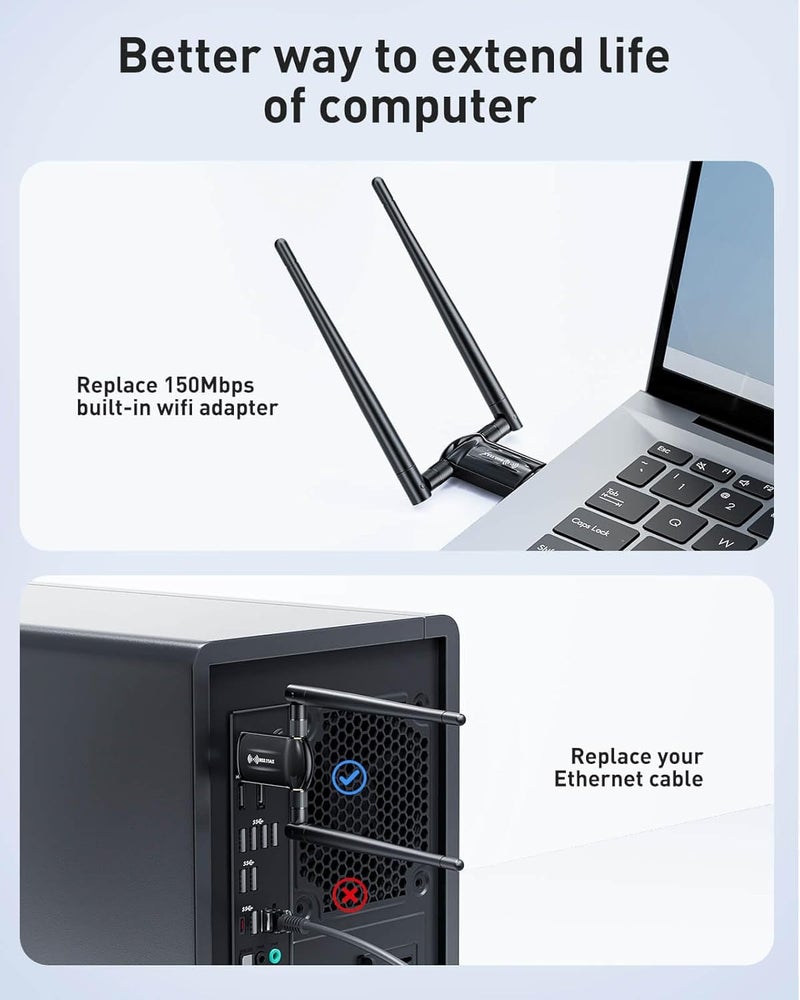 Nineplus USB WiFi Adapter for Desktop PC - 1800Mbps 5.8G/2.4G Wi-Fi 6 USB 3.0 Wireless Adapter with 2x5dBi Antenna WiFi Dongle for Desktop PC Laptop 802.11ax Internet Network Card for Win11/10 - Image 4